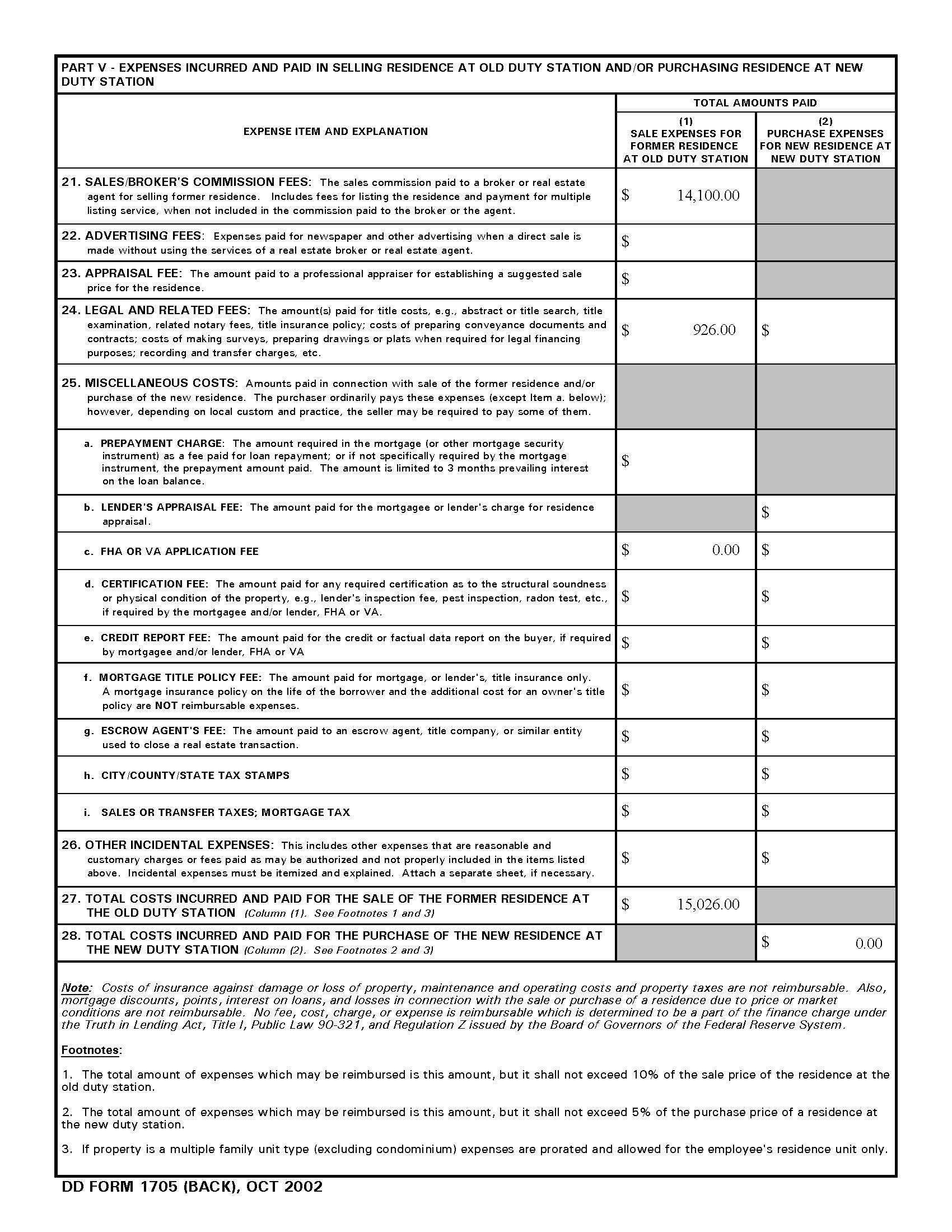 Real Estate Sale/Purchase Form 1705 Page 2 filled out