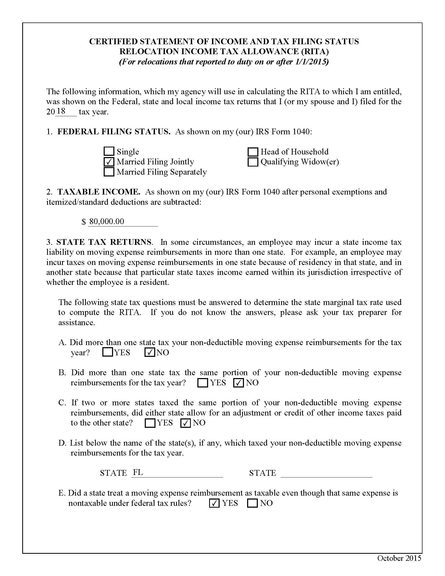 Relocation Income Tax Allowance (RITA) Certification Form Page 1
